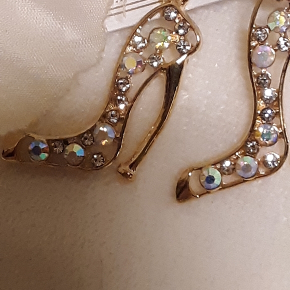 Hollow Heel Gold Irradecent Dangle Earrings NEW RHINESTONE - Picture 8 of 11